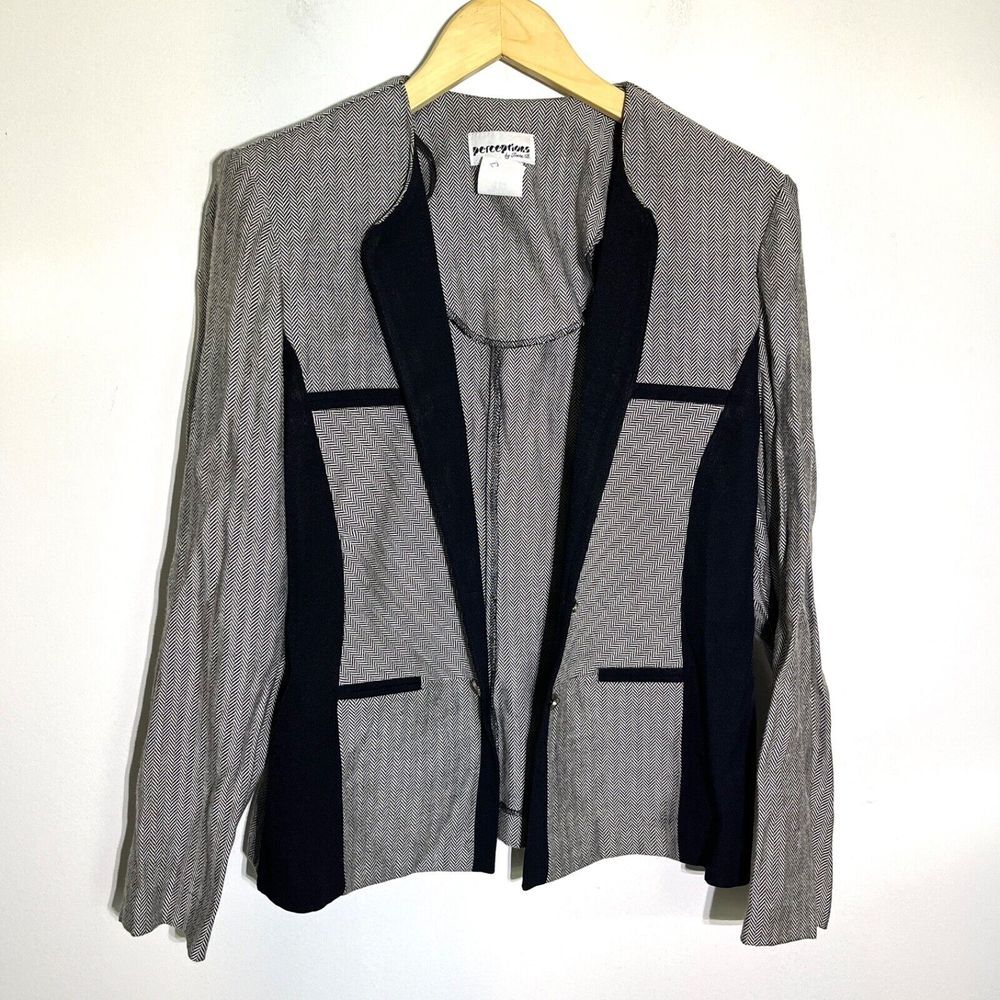 Vintage Perceptions by Irene B Women's 10 Rayon Gray Black Chevron‎ Blazer